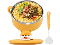 Taça Para Noodles Instantâneos Com Pega - Tigela Ramen 1200 Ml - Com Tampa E Colher - Para Sopa, Dumplings E Saladas - Amarelo