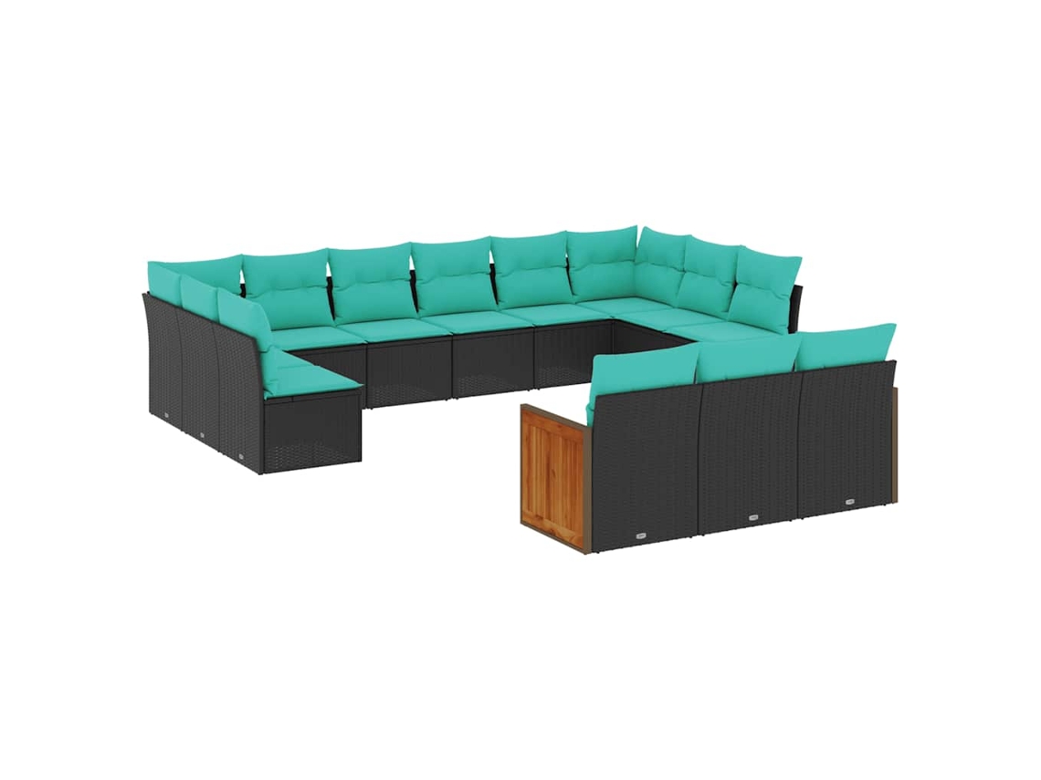 Conjunto de Sofá de Jardim, 13 Peças, Almofadas, Rattan Preto MAISON EXCLUSIVE