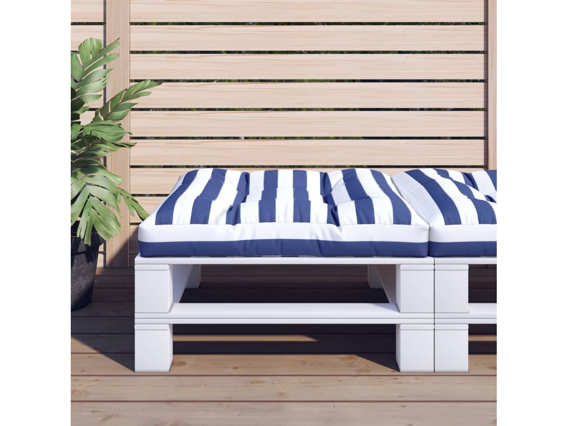 Vidaxl Almofadão Para Sofá De Paletes 70x70x12 Cm Tecido Azul/branco