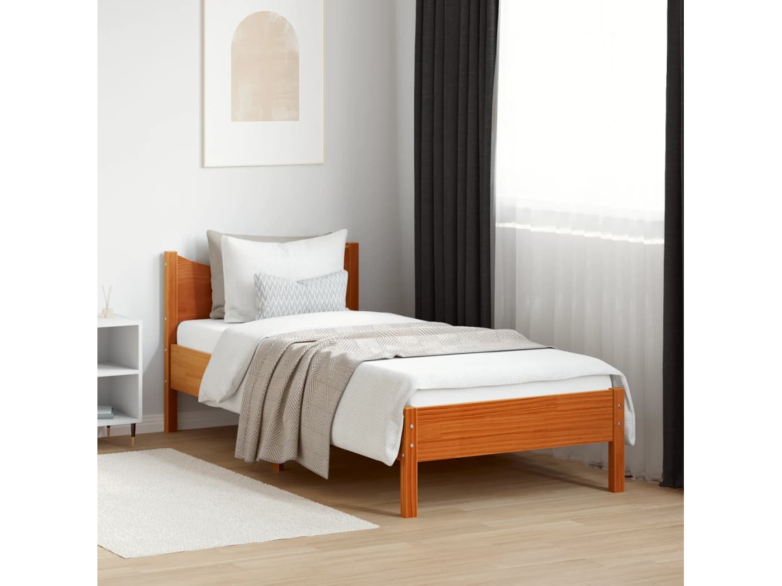 Cama Sem Colchão 100x200 Cm Pinho Maciço Castanho-mel