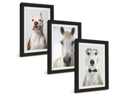Galeria De Pinturas Murais Retratos Elegantes De Cães E Cavalos Moldura Preta Fotos Para O Escritório Espelharte (3 Peças 20x30 Cm)