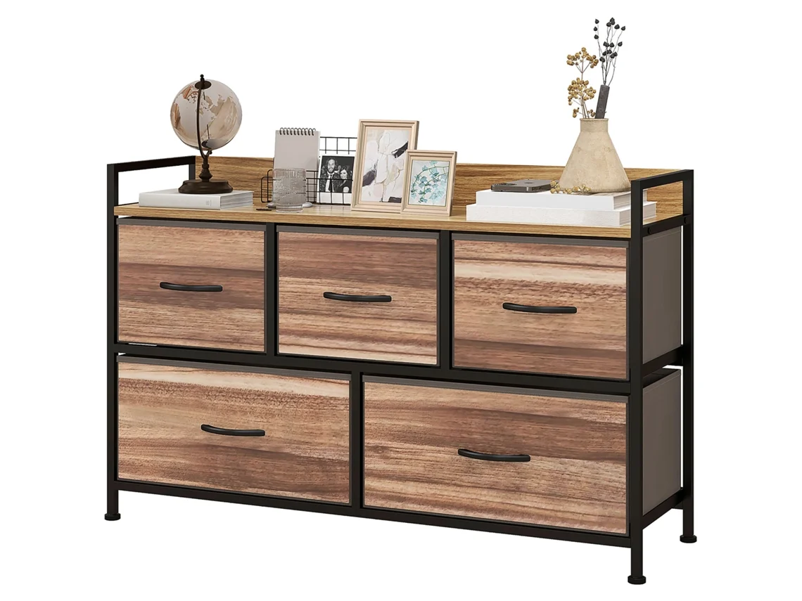 Cômoda 98x29x63cm 5 Gavetas Tecido Com Estrutura Aço Preto