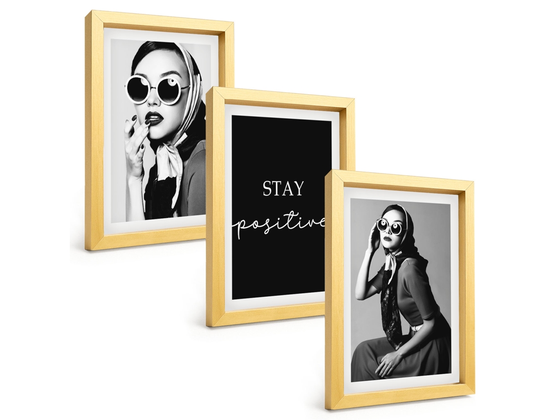 Quadros Decorativos Para Parederetratos Estilosos De Mulheres Com Óculos Moldura Dourada Quadros Para O Escritório Espelharte (3 Peças 20x30 Cm)