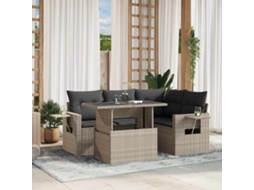 Vidaxl 5 Pcs Conj. Sofás Jardim C/ Almofadões Vime Pe Cinzento-claro