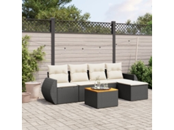 6 Pcs Conjunto Sofás De Jardim C/ Almofadões Vime Pe Preto Dkd Home Decor
