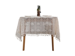 Toalha De Mesa Estilo Pastoral Em Fio De Algodão Em Crochê, Pompons Vazados, Bege - 60x60cm