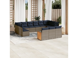 Vidaxl Conjunto De Sofá De Jardim Com 13 Peças E Almofadas Em Rattan Sintético Cinza