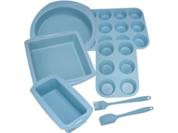 Conjunto de Assadeiras Antiaderentes de Silicone 7 em 1, Kit Utensílios para Grelhar em Formato de Bolo, Assadeira para Biscoitos e Bandejas Zeuxo