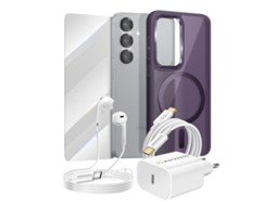 Mayaxess Pack Essencial Para Galaxy S25 Capa, Vidro, Carregador, Fones De Ouvido (5 Peças) Violeta