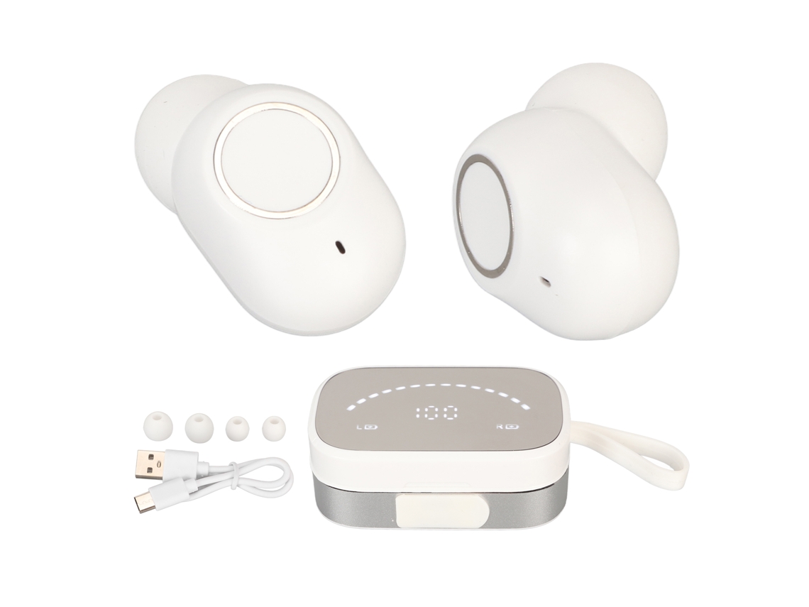 Fones Mali Bluetooth sem fio IPX7 à prova d'água com estojo de carregamento e display digital branco