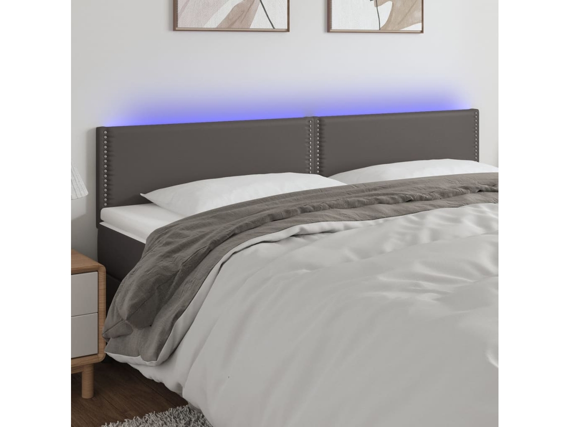Vidaxl Cabeceira Cama C/ Led 200x5x78/88cm Couro Artificial Cinzento