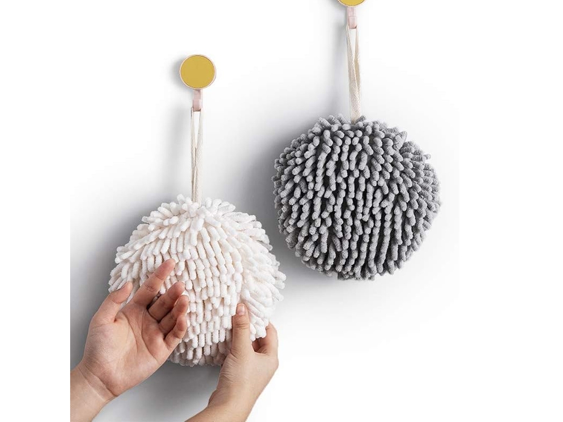 Toalhas de Banho com Pompons Macios, Brancas e Cinzas BRILVIBERA