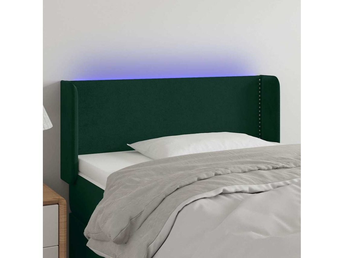 Vidaxl Cabeceira Cama C/ Luzes Led Veludo 83x16x78/88 Cm Verde-escuro