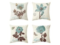 Omni conjunto de 4 Fundas de Almohada Decorativas Con Patrón de Plantas Lindas 45x45cm para Sofá
