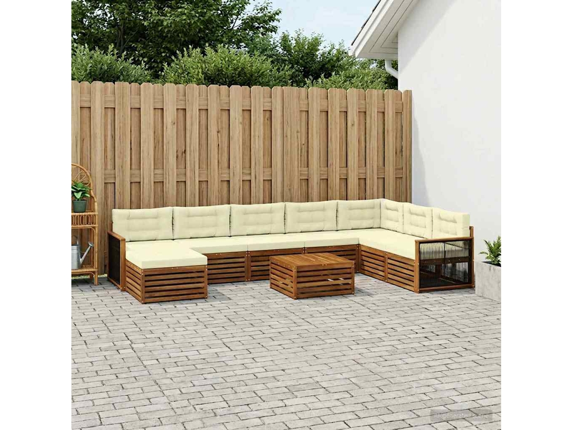 Vidaxl Conjunto De Sofás Para Exterior 9 Pcs Natural E Creme