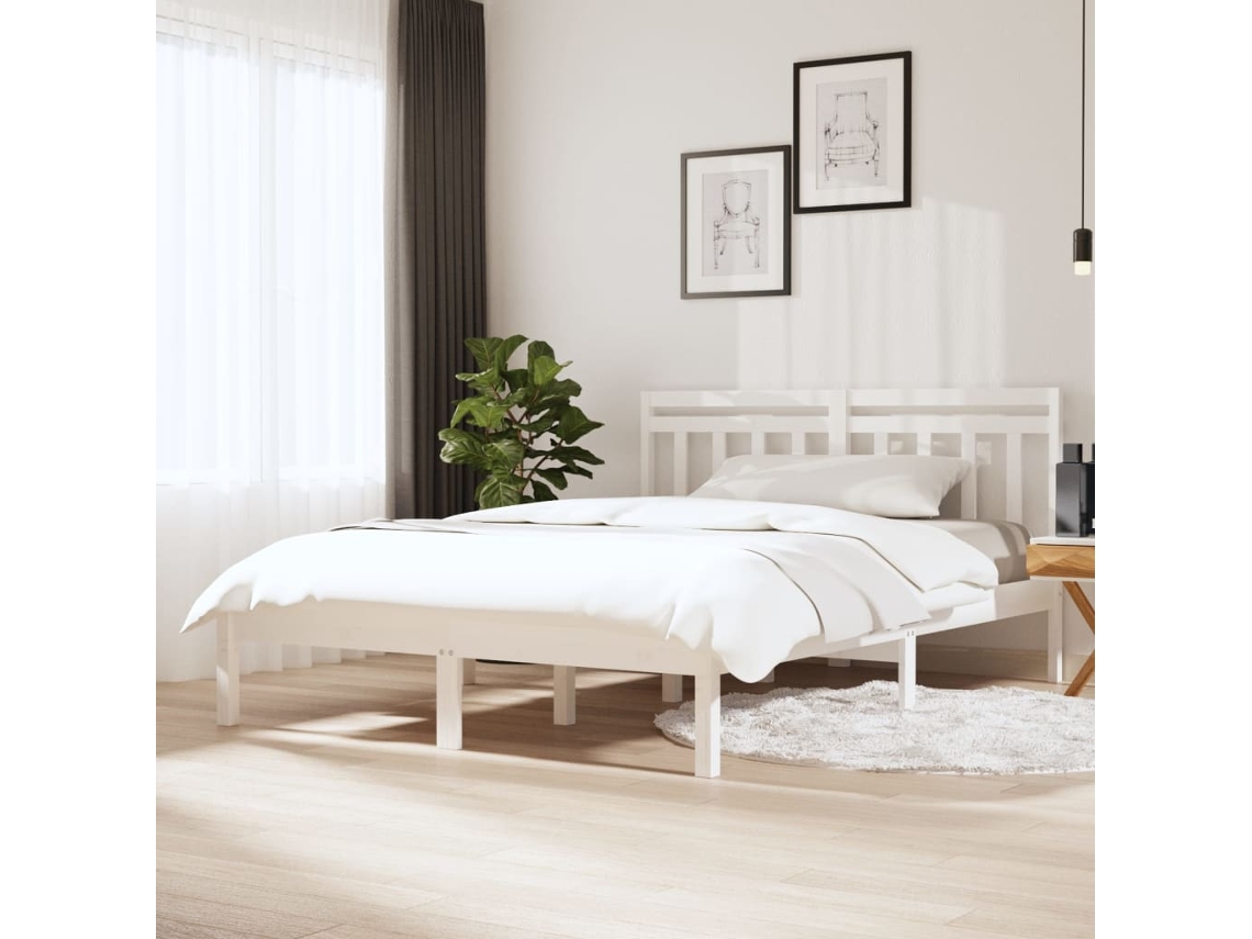 Vidaxl Estrutura De Cama Casal 135x190 Cm Madeira Maciça Branco