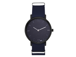 Relógio de casal moderno com pulseira de nylon, mostrador redondo e quartzo azul royal.