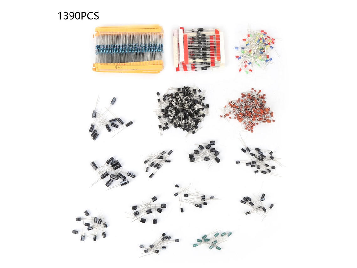 Kit 1390pcs Resistor Capacitor Eletrolítico Cerâmico Led Diode Transistor
