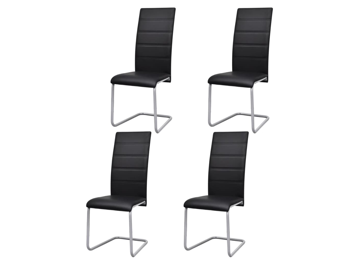 Vidaxl Cadeiras De Jantar Cantilever 4 Pcs Couro Artificial Preto