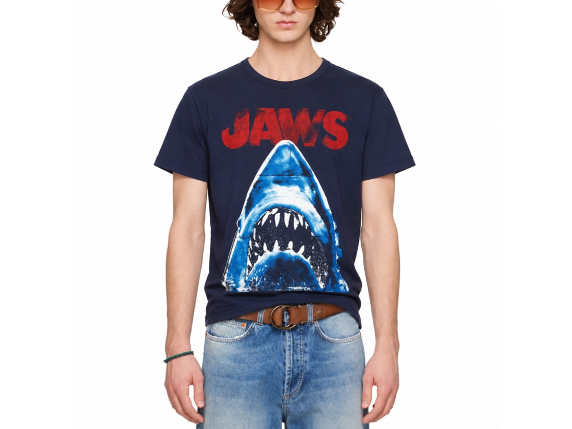 Rockinstone Jaws Movie Halftone Navy Adult T-shirt Size:xxxl