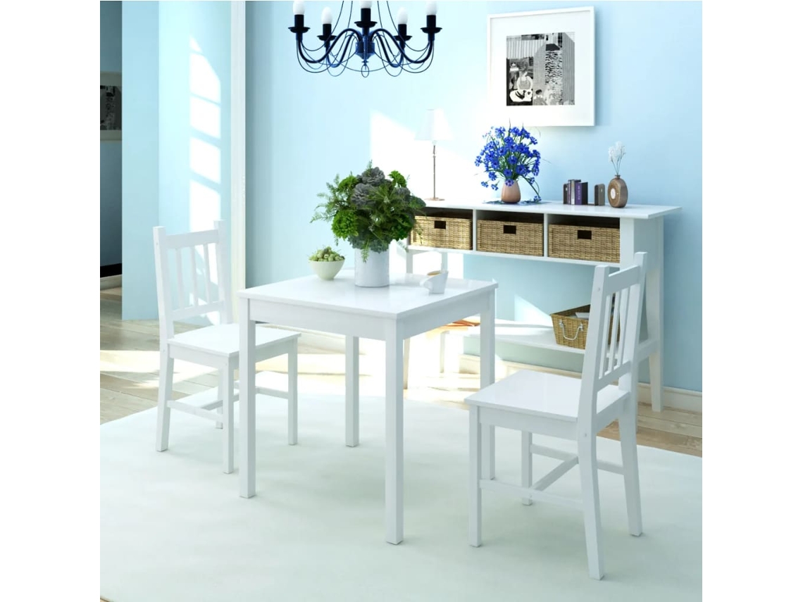 Vidaxl Conjunto De Jantar 3 Pcs Madeira De Pinho Branco