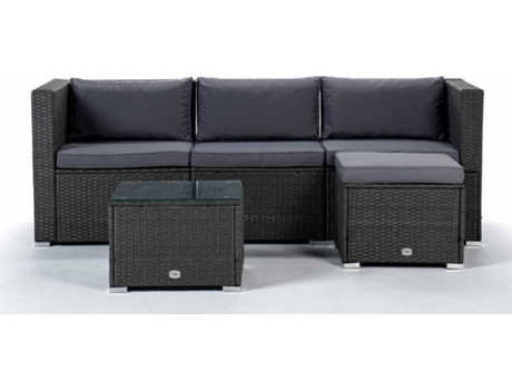 Conjunto Sofá KIEFERGARDEN Bahamas Conjunto Triplo (Cinzento-Aço Galvanizado e Ratán Sintético-200cm)