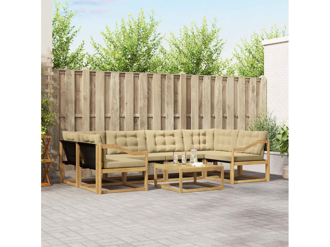 Vidaxl Conjunto De Sofás Para Exterior 7 Unid. Branco E Bege