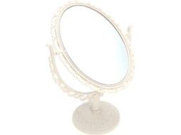 Espelho De Maquiagem Oval Vintage De Dupla Face Com Suporte Bege Para Penteadeira.
