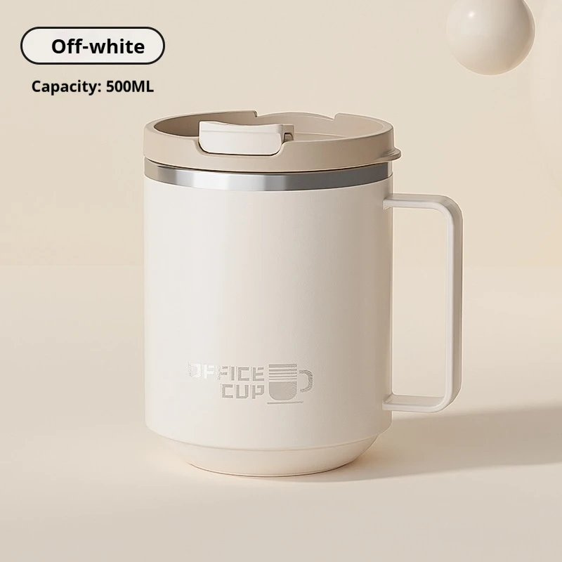 Recipiente térmico de parede dupla para café em aço inoxidável (marrom claro, 480 ml) com alça, mantém o café quente ou frio.