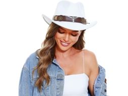2026-sombrero Vaquero Clásico Para Hombre Y Mujer, Amplio Borde, Estilo Western Con Cinturón Ajustable Kmf Blanco