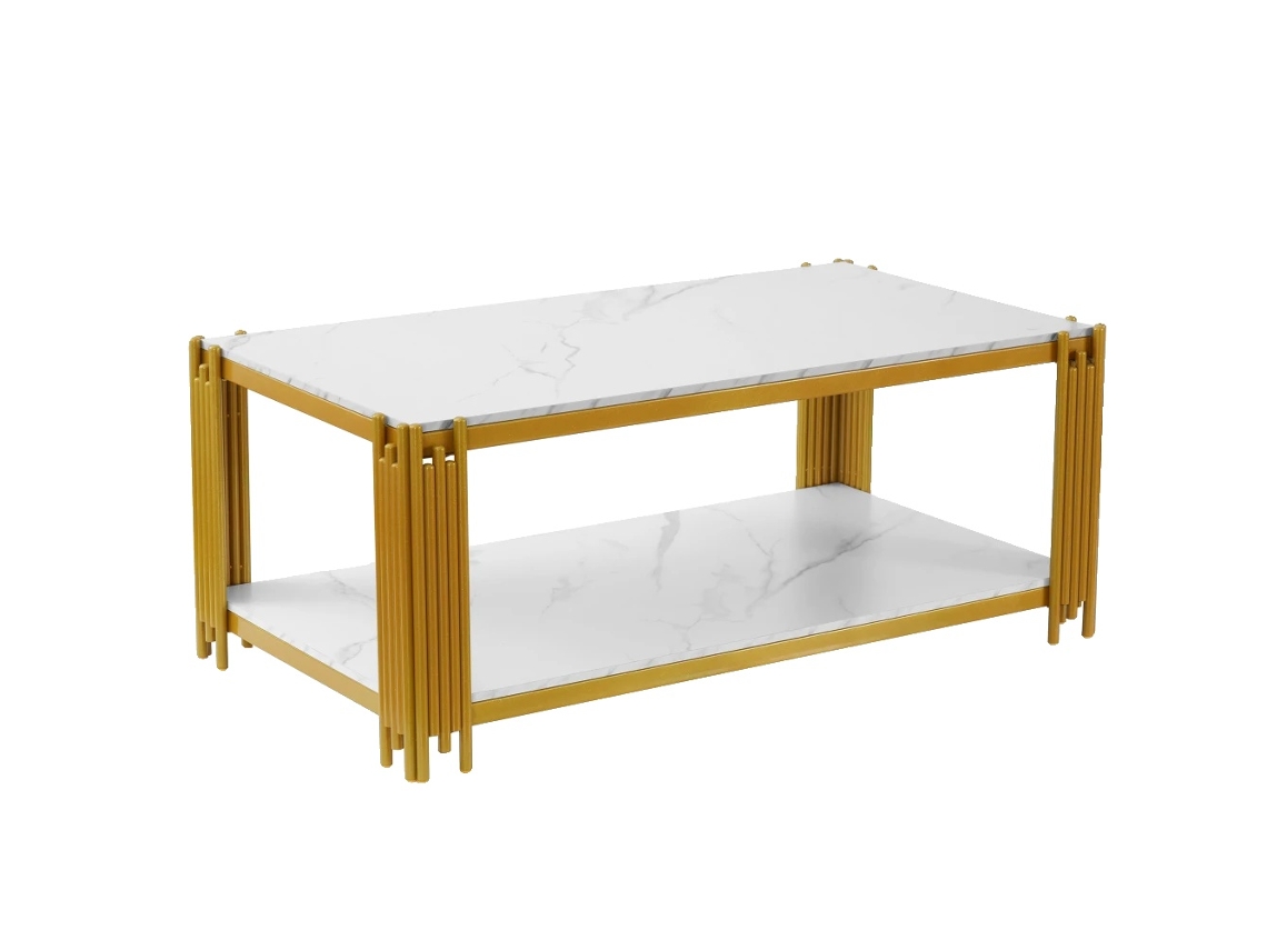 Mesa De Café, Design Retangular, Estilo Minimalista, 114 X 63,5 X 46,3 Cm, Ouro E Branco