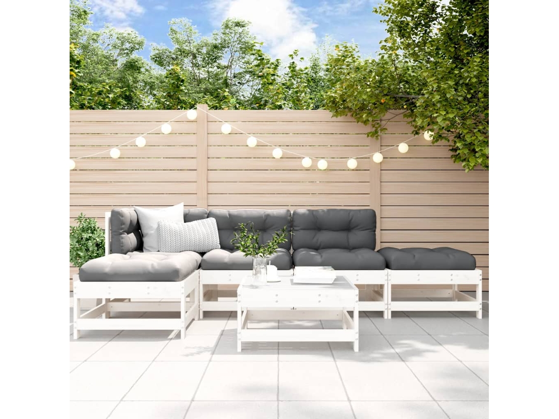 Pcs Conjunto Lounge De Jardim Pinho Maciço Branco Dkd Home Decor