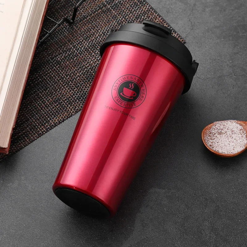 (vermelha) Caneca Térmica De Aço Inoxidável De 500ml Com Tampa E Alça À Prova De Vazamentos, Com Isolamento De Parede Dupla.