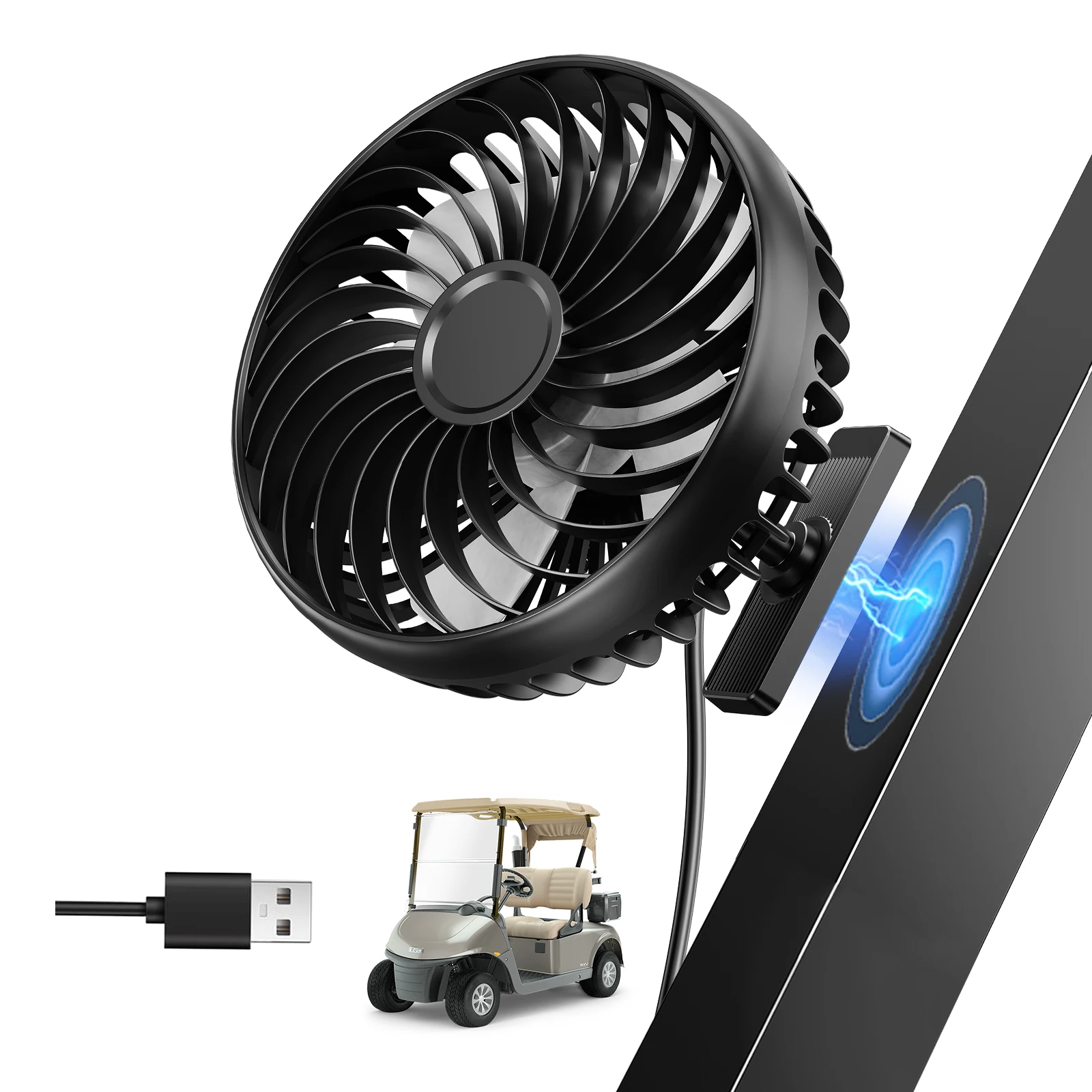 MDUG, ventilador para carro, base magnética, 360°, 3 velocidades