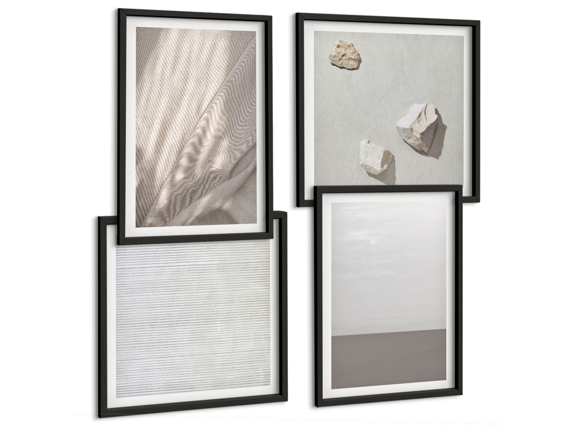 Galeria De Pinturas Murais Linhas Abstratas Azuis Moldura Preta Pinturas De Quarto Espelharte (conjunto De 4 Imagens)