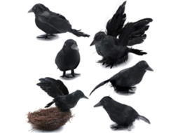 6 Peças Corvos Negros de Halloween Penas Corvos Decorações de Halloween 3 Estilos