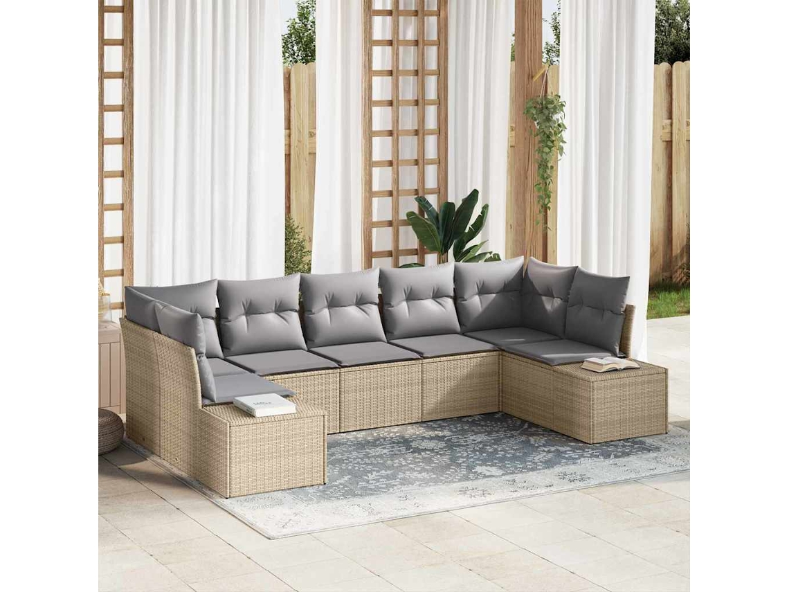 Vidaxl Conjunto De Sofá De Jardim 7 Unid. Bege Vime Pe