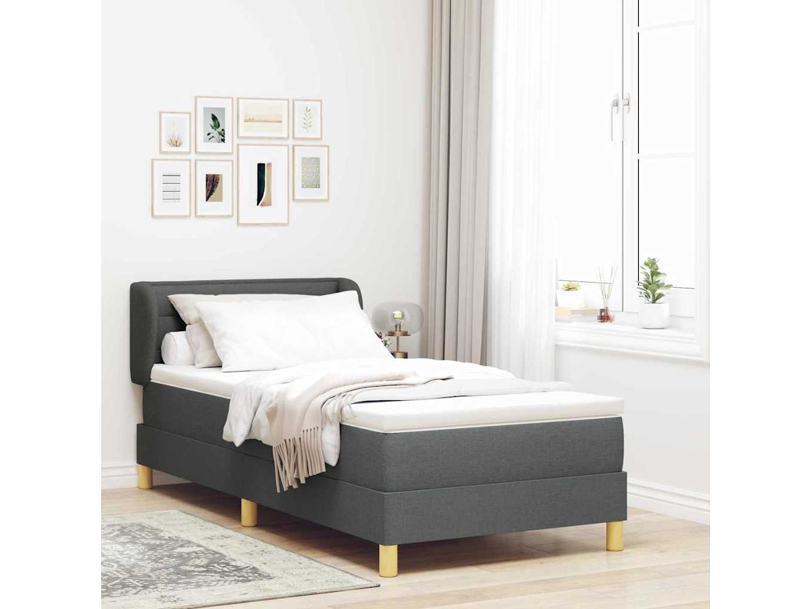 Vidaxl Cama Box Com Colchão Cinzento Escuro 90 X 200 Cm Tecido