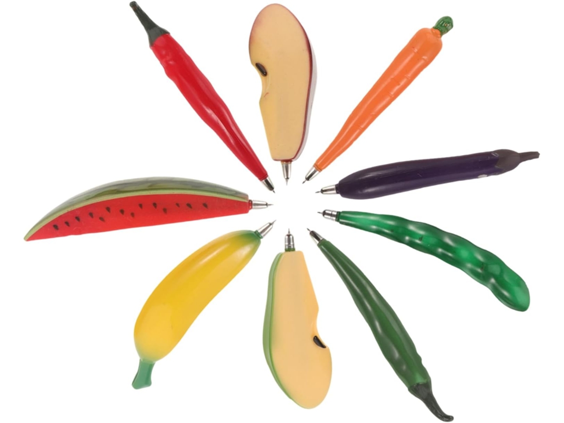 Conjunto De 9 Canetas Esferográficas Em Formato Frutas, Criativas Para