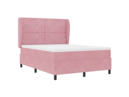 Cama Box Com Colchão Rosa Vidaxl Em Veludo (140x190 Cm)