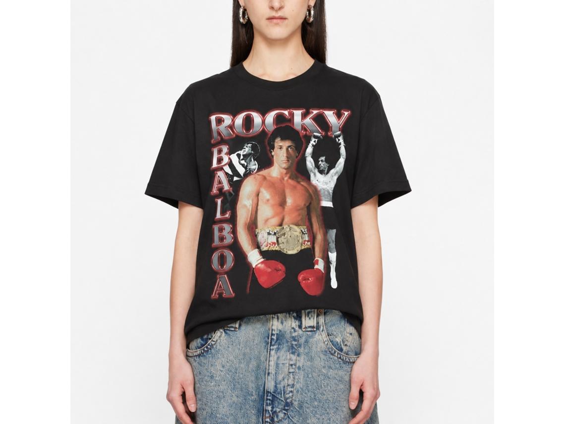 Rockinstone Rocky Movie Three Photos Collage Black Adult T-shirt Size:xl