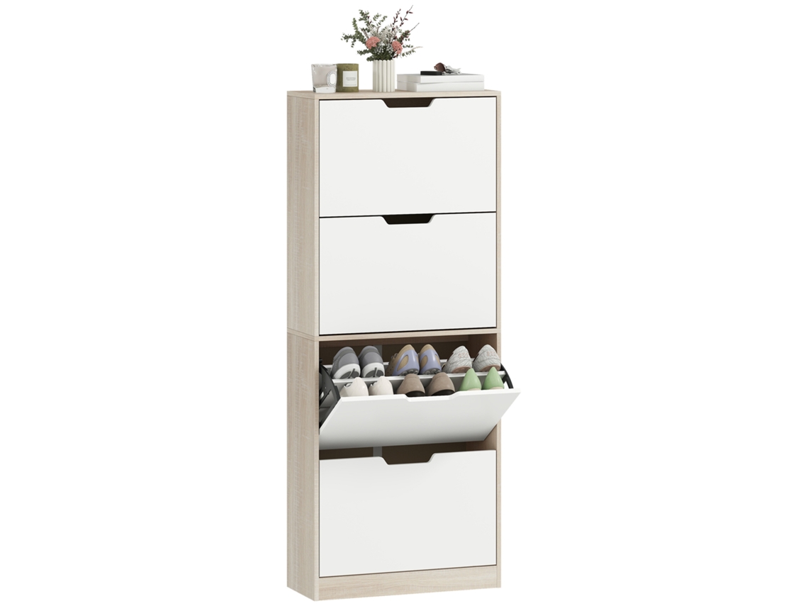 Armário Sapateiro Fino com 4 Gavetas para 20 Pares 62,5x26x156 cm Madeira e Branco BTFORUS