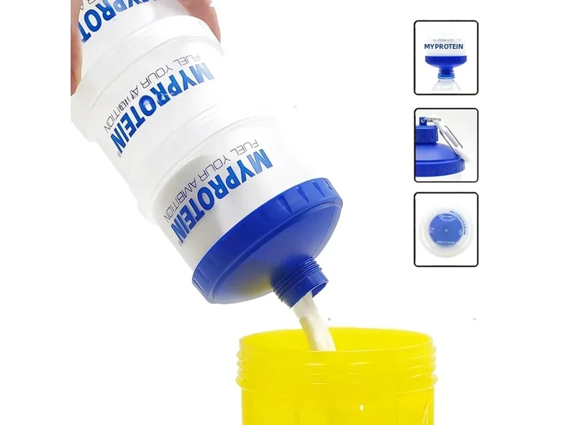 Caixa Portátil Multicamadas para Armazenamento de Proteína em Pó, com Funil e Alça, Feita de Plástico Ecológico e Hermético, Tamanho L. MDUG (azul)