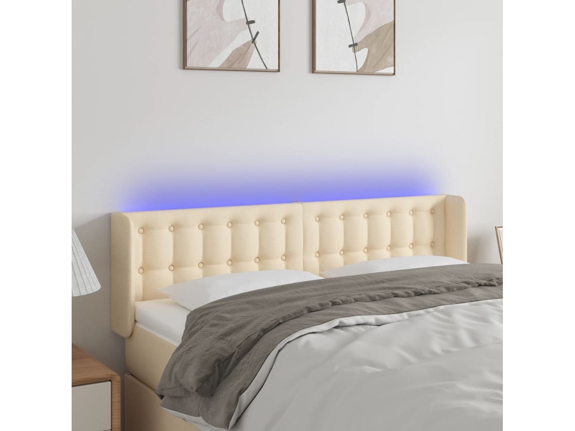 Vidaxl Cabeceira De Cama C/ Luzes Led Tecido 147x16x78/88 Cm Cor Creme