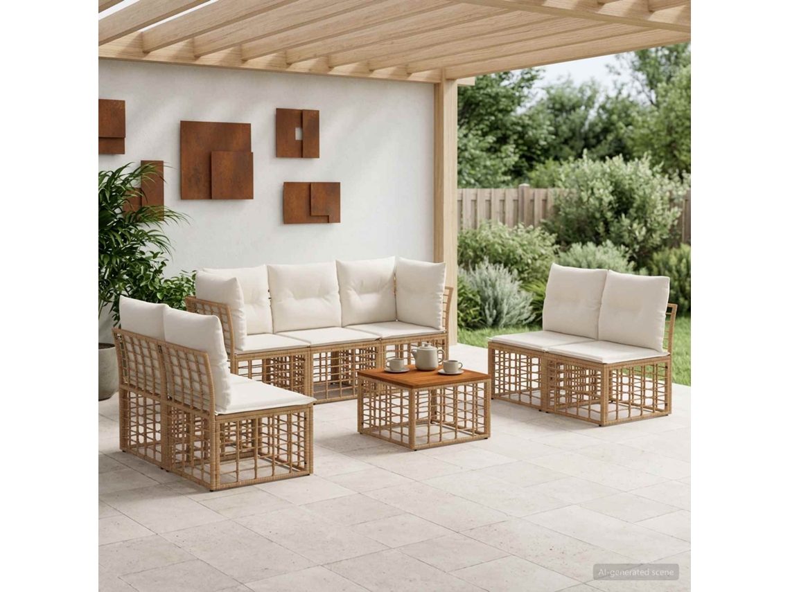 Vidaxl Conjunto De Sofás Para Exterior 8 Pcs Natural E Branco Creme