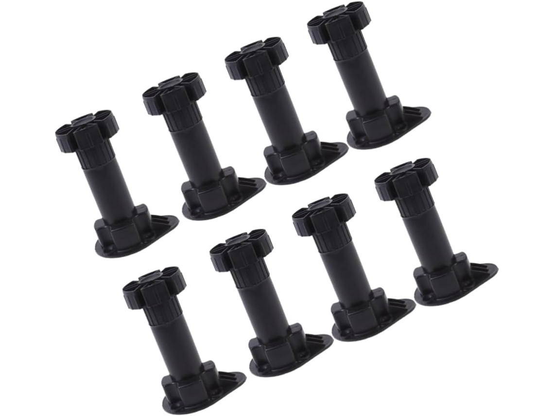 Conjunto De 8 Pés Mesa Plástico Reforçado Para Sofá Preto, Ajustáveis E Com Tapete Antiderrapante Para Os Pés Do Armário