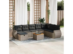 Vidaxl 9 Pcs Conjunto Sofás P/ Jardim Com Almofadões Vime Pe Cinzento