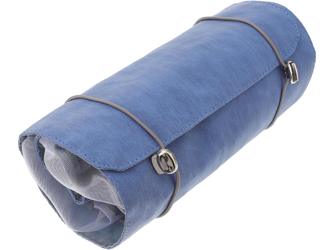 Nécessaire Azul De Pu, Dobrável E Com Gancho Para Pendurar, Ideal