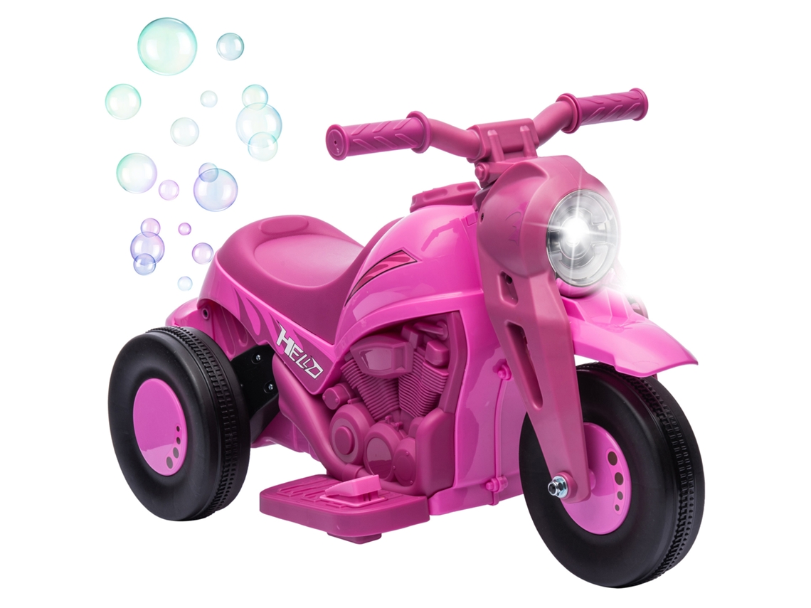 Moto Elétrica Infantil Para Crianças De 2 A 5 Anos, 3 Rodas, 6v, 3 Km/h, Com Função De Bolhas, Efeitos De Luz E Som, Rosa.