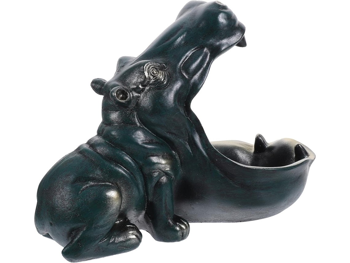 Escultura Hipopótamo Resina Grande Recipiente Guardar Doces Chaves Decoração Elegante Funcional Mesa GOKOCO